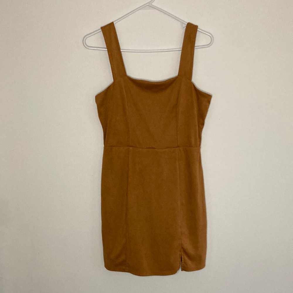 Mi ami Brown Bodycon Soft Slit Zip Up Dress